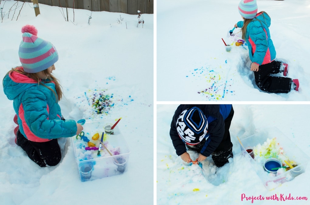 Painting snow: a winter sensory activity. This is an easy almost no prep activity that will have your kids engaged and having fun! You can do this activity inside or outside or try both for different experiences! 