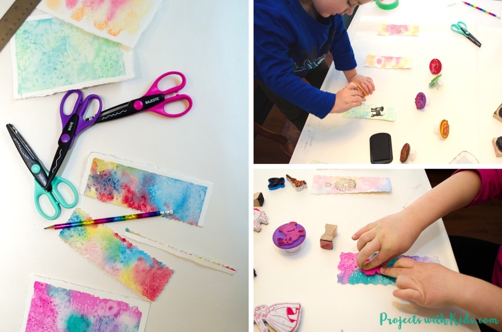 These beautiful watercolor bookmarks are a snap to make with watercolors, stamps and decorative scissors. Your kids will love giving these as gifts!