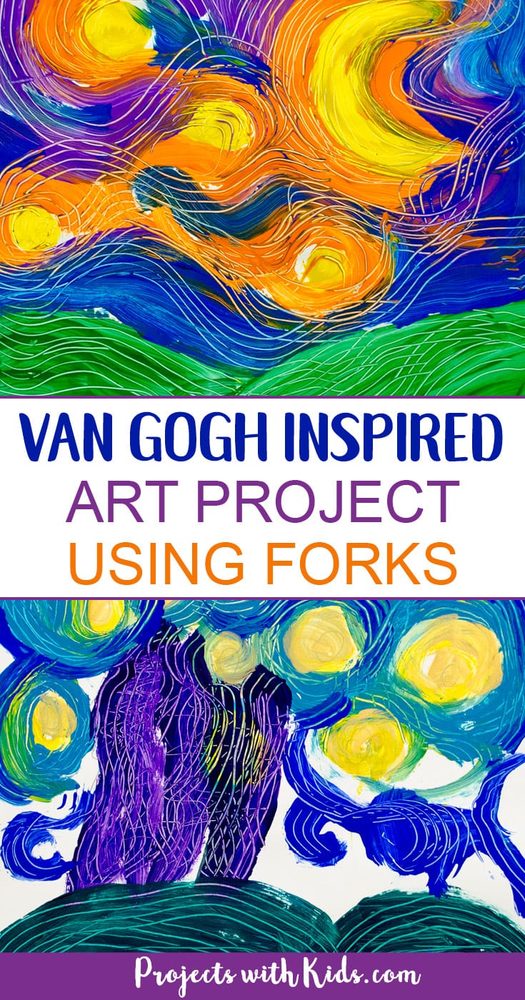 Van Gogh inspired painting using forks for kids to make.