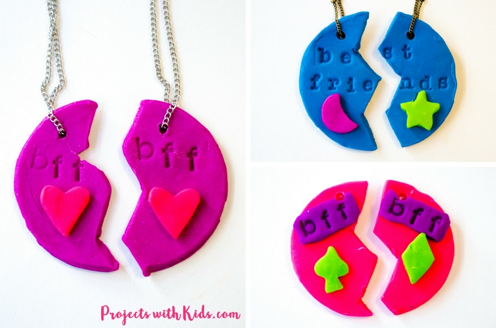 Adorable polymer clay best friends necklaces that kids will love making and sharing with their BFF's! Super simple and fun with endless design possibilities.