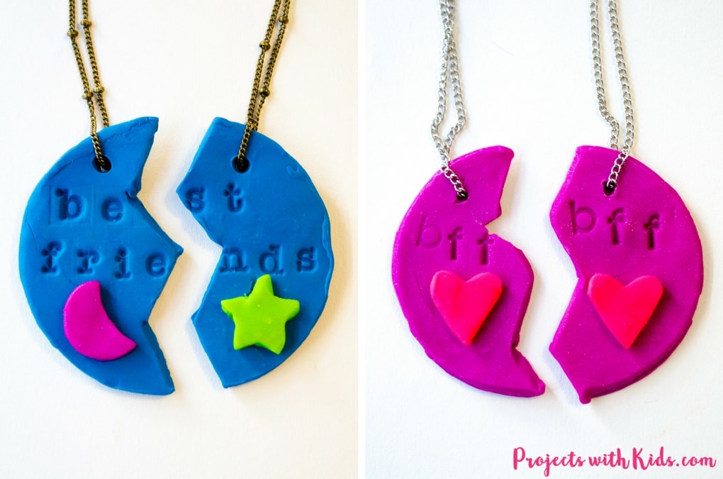 Adorable polymer clay best friends necklaces that kids will love making and sharing with their BFF's! Super simple and fun with endless design possibilities.