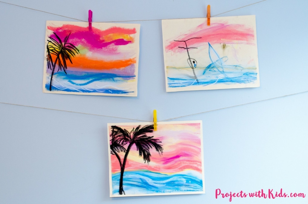 Create these stunning chalk pastel sunsets with kids. So much messy fun, kids will love learning and exploring with these chalk pastel ideas!