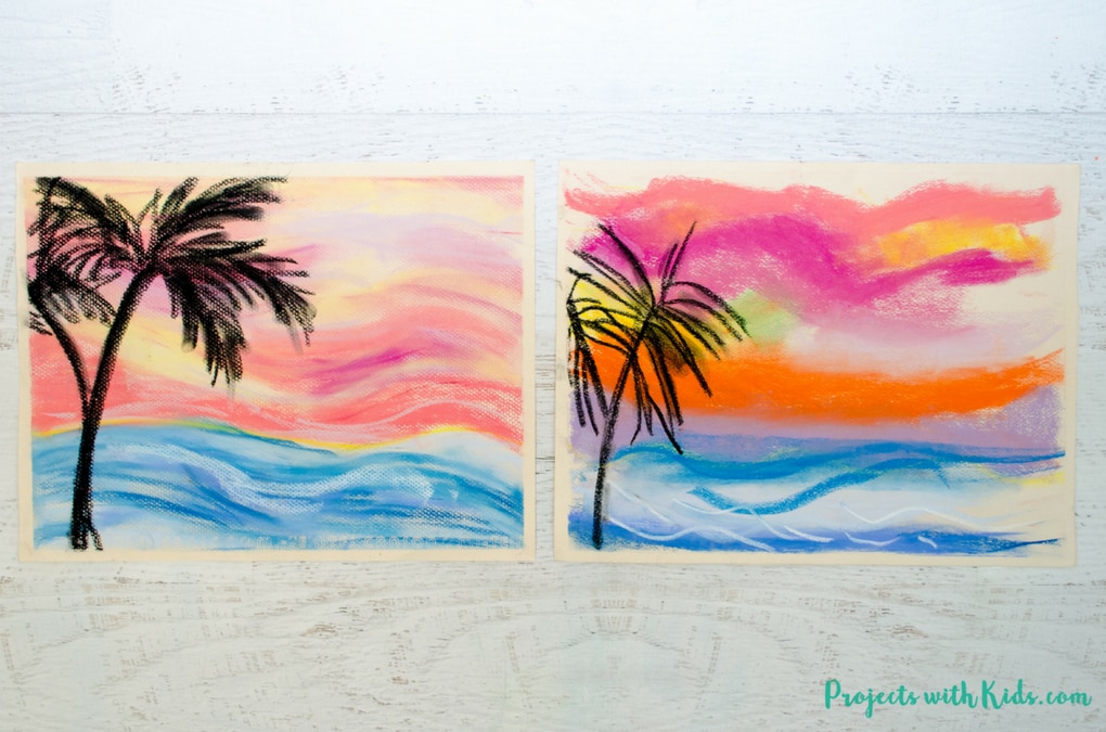 Create stunning chalk pastel sunsets with kids - Projects with Kids