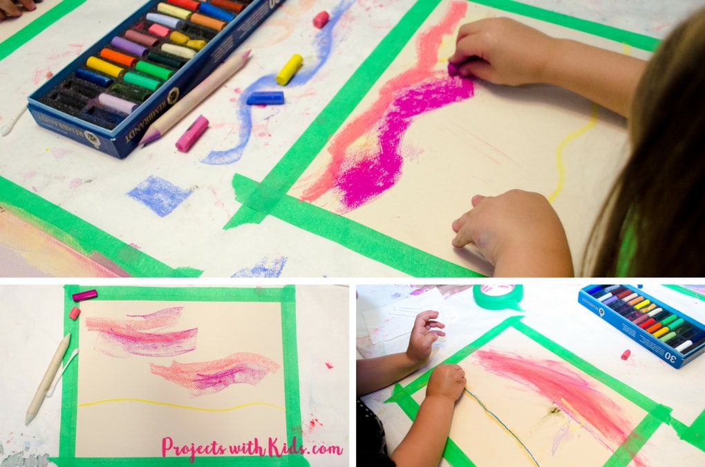 Create these stunning chalk pastel sunsets with kids. So much messy fun, kids will love learning and exploring with chalk pastels! 