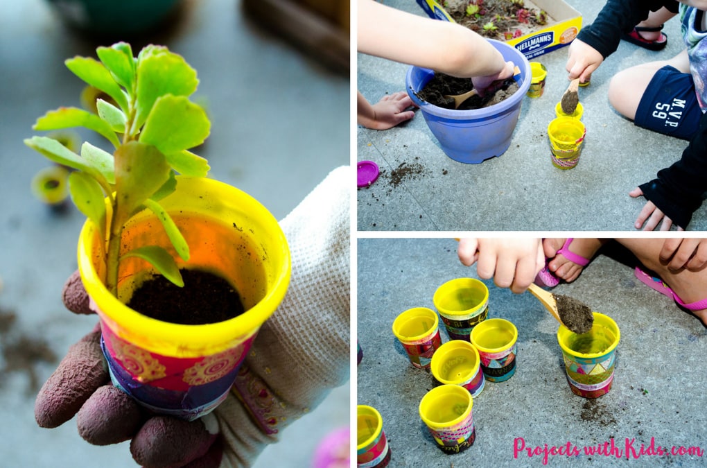 These mini plant pots are too cute for words! Colorful washi tape is all it takes to transform these recycled containers into little works of art. Perfect for giving as gifts!