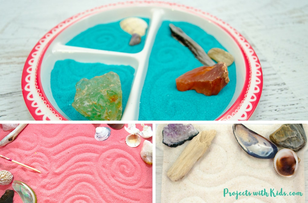 These zen gardens for kids are so easy and fun to make! This is a great calming sensory activity for kids that you can customize with different colors and accessories. They make beautiful handmade gifts that would be perfect for kids to make for someone special. 