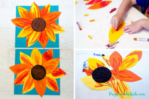 This autumn sunflower craft with oil pastels is a beautiful way to bring the vibrant colors of fall indoors. Free printable sunflower template included!