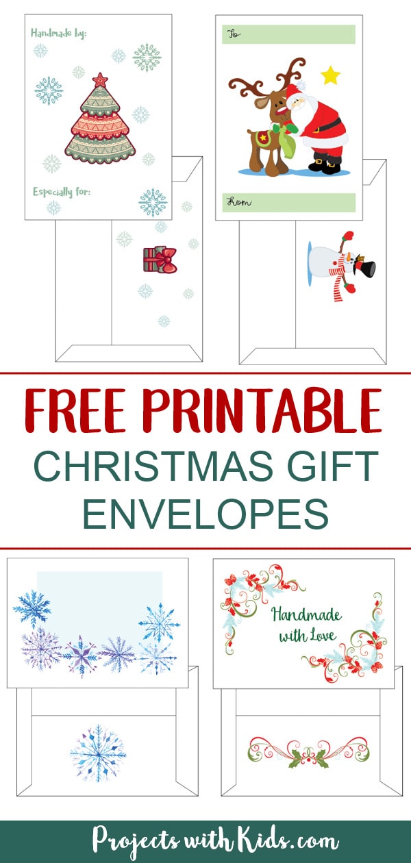 Kids will love putting their special handmade gifts and treats into these free printable Christmas envelopes and giving them to family and friends this holiday season. #freeprintable #diychristmas #kidschristmas #projectswithkids 
