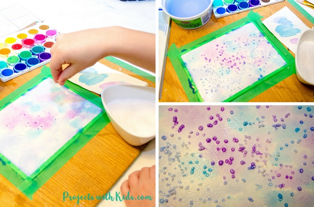 Create stunning snowflake watercolor winter art with simple watercolor techniques that kids of all ages can do and get amazing results! Kids will love exploring watercolors and different techniques to create this winter painting. A beautiful piece of winter decor that would also make a great handmade gift. 