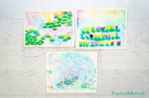 Explore easy watercolor techniques and oil pastels in this Monet water lilies art project for kids. Create beautiful and colorful paintings inspired by the famous artist Claude Monet. Kids will have fun creating their own masterpiece!
