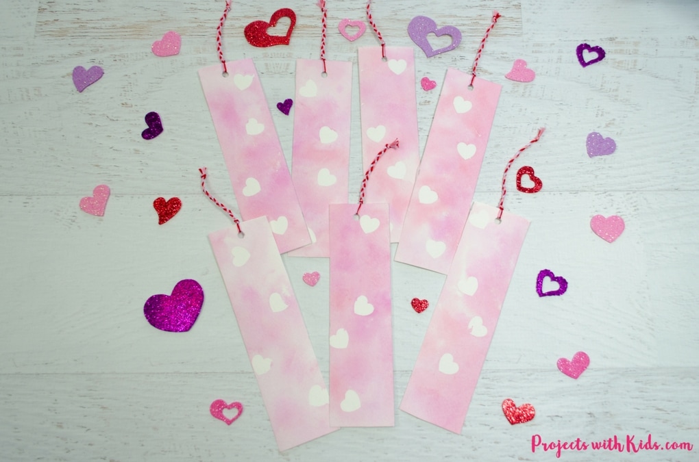 Kids can try out this unique watercolor technique and make beautiful and colorful Valentine's bookmarks for their friends. A great non-candy Valentine's Day art project!