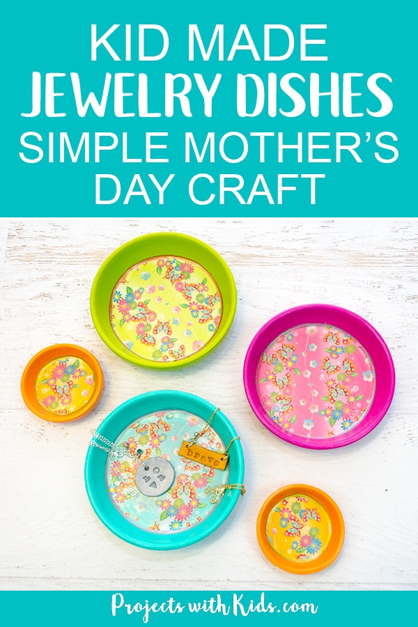 These kid made jewelry dishes make the perfect Mother's Day craft or handmade gift for any occasion. Bright and colorful and super easy to make, kids will love making their mom's this special gift. #mothersday #kidscraft #diygifts #projectswithkids