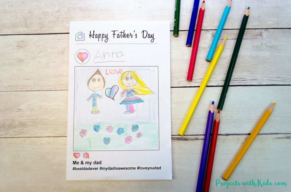 This free printable father's day card activity is so fun! Using an Instagram style template, kids can draw a picture of them with their dad and write their own hashtag message on the inside. Kids of all ages will love making and giving this card to their dads for Father's Day.
