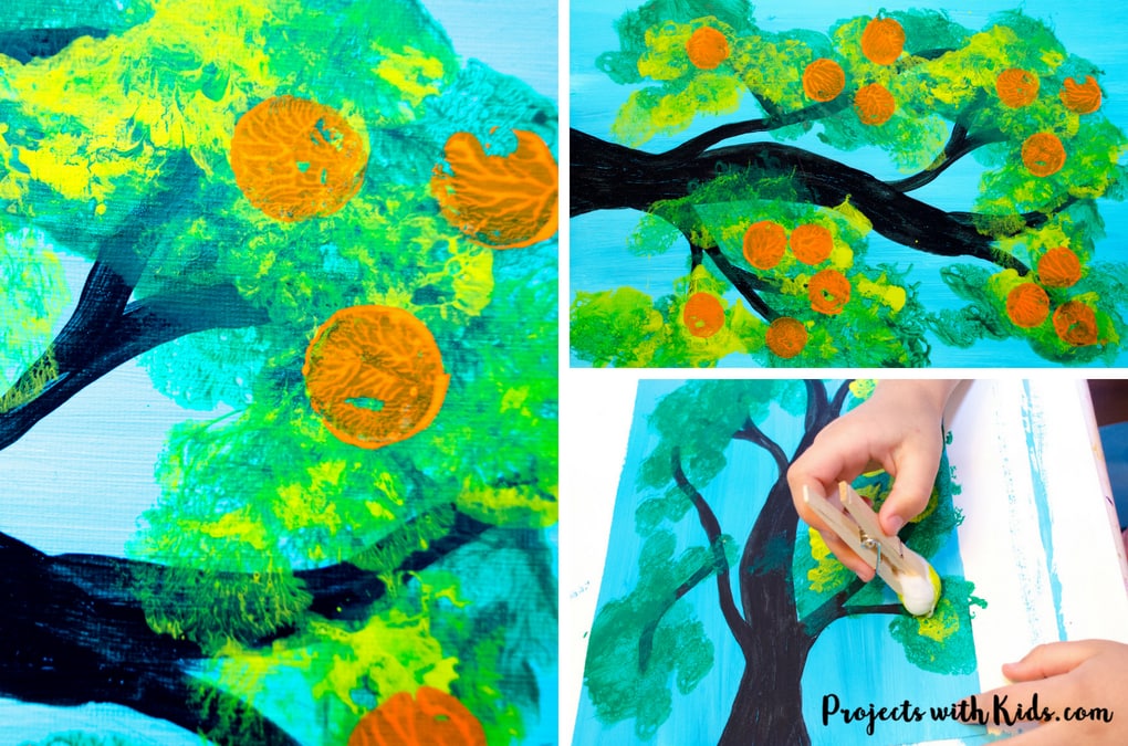 Kids will love using cotton balls to paint this orange tree with gorgeous shades of green and then stamp on oranges using another fun painting tool! Using cotton balls to create the leaves of this fruit tree creates a fluffy texture that is perfect for this summer tree project. Free printable template included!