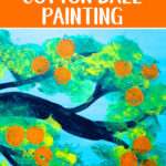 Kids will love creating this orange tree cotton ball painting with gorgeous shades of green and then stamp on oranges using another fun painting tool! Using cotton balls to create the leaves of this fruit tree creates a fluffy texture that is perfect for this summer tree project. Free printable template included! #artprojectsforkids #summercraft #kidscraft #paintingideas #projectswithkids