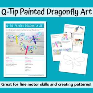 PDF printable version of a q-tip painted dragonfly art project.