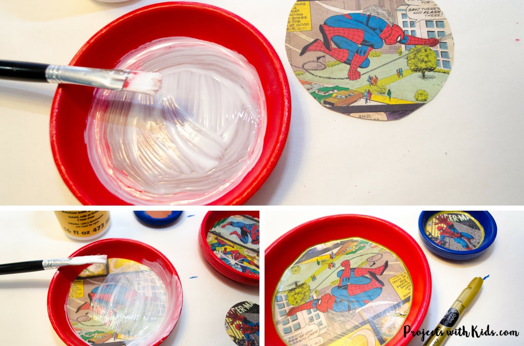 Give dad or grandpa a super place to put spare change, keys or desk clutter with these superhero trinket dishes Father's Day craft and gift. Perfect for at the front door, on a dresser or at a desk. This superhero trinket dish is an awesome handmade gift that is sure to be a big hit! Kids will love making this craft for dad or grandpa. 