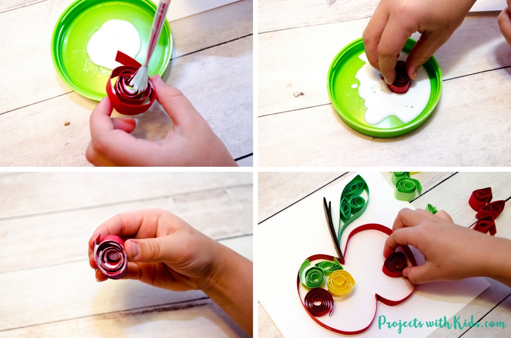 Celebrate fall with this easy paper quilling apple craft! No special tools are needed, making it a perfect craft for kids to learn this fun technique. Kids will love learning and creating with this unique paper craft. 
