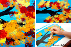 Create this gorgeous autumn tree painting using cotton balls. Kids will love creating this fall craft with all of the beautiful colors of autumn! Includes a branch template to make it an easy autumn craft for kids of all ages.