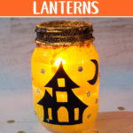 Kids will love to create these gorgeous Halloween lanterns that sparkle and glow in the candlelight! A fun Halloween craft to help decorate for the season. Free printable templates included. #projectswithkids #halloweencrafts #halloweendecorations #kidscrafts #halloweenlanterns