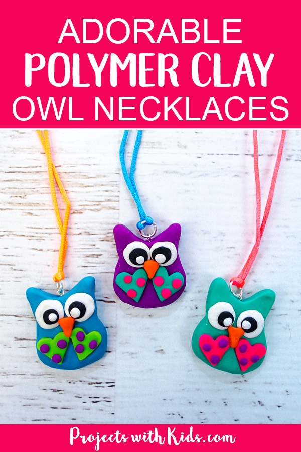 These polymer clay owl necklaces are absolutely adorable! A fun diy jewelry craft for older kids and tweens that would also make a great handmade gift idea. #projectswithkids #polymerclay #jewelrymaking #owlcrafts #kidscrafts #tweencrafts 