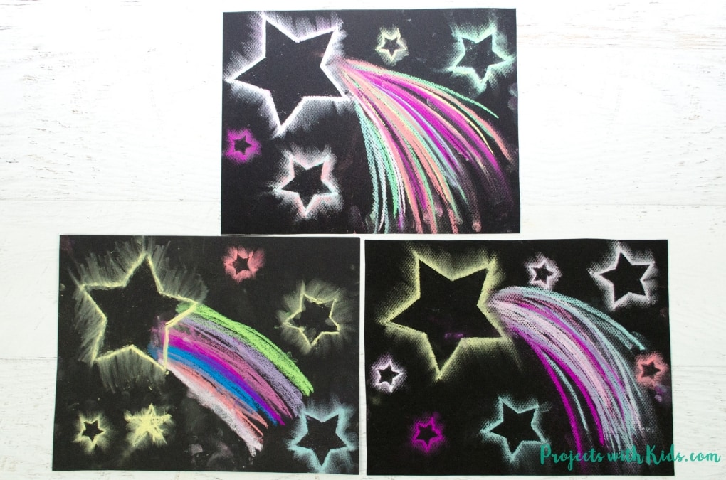 Use easy chalk pastel techniques to create shooting star paintings that are out of this world! Free star templates included.