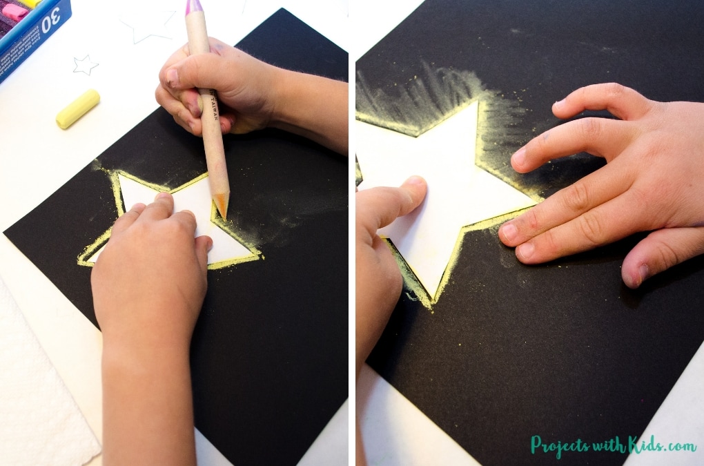 Use easy chalk pastel techniques to create shooting star paintings that are out of this world! Free star templates included. 