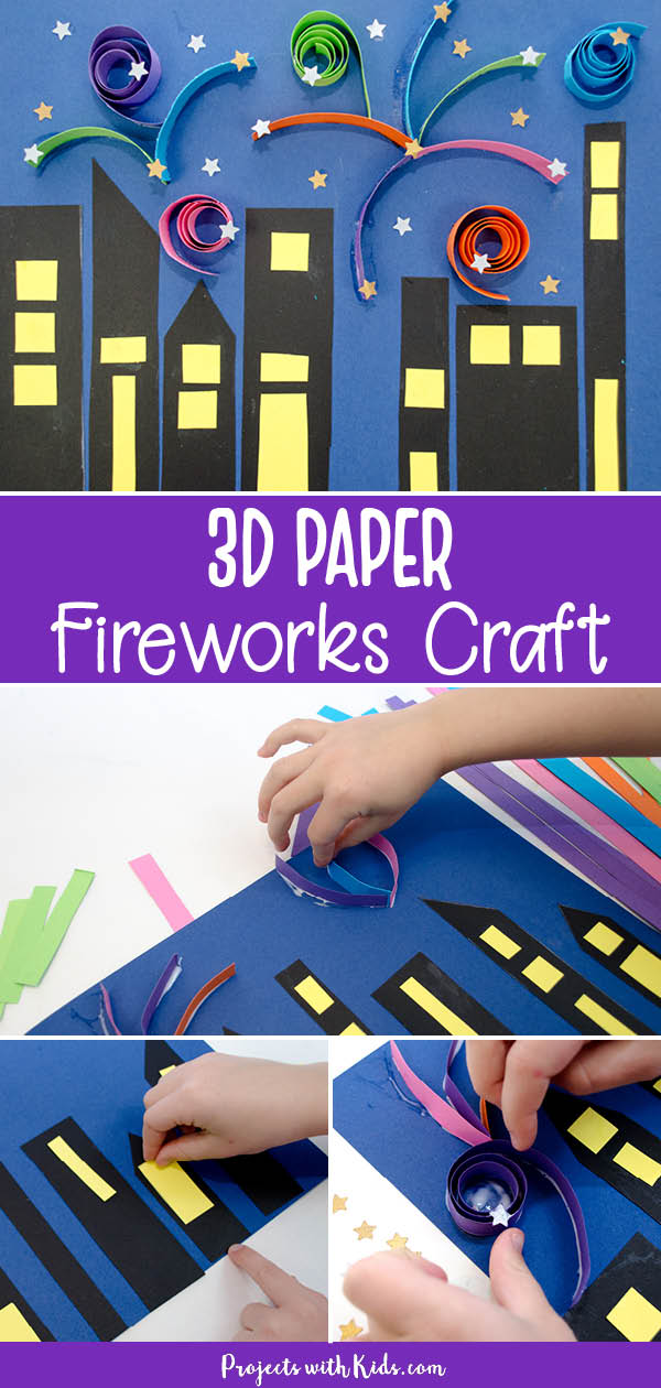 Paper fireworks craft project for kids for fine motor skills and easy paper quilling techniques. Perfect for New Year's, 4th of July, Canada Day, or anytime. 