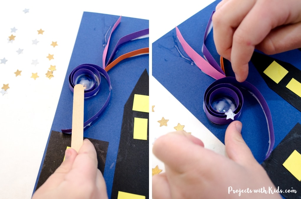 Make this colorful festive fireworks craft that kids will love! This is a super easy and fun paper craft that can be used for New Years, the 4th of July or Canada Day. Free printable template included. 