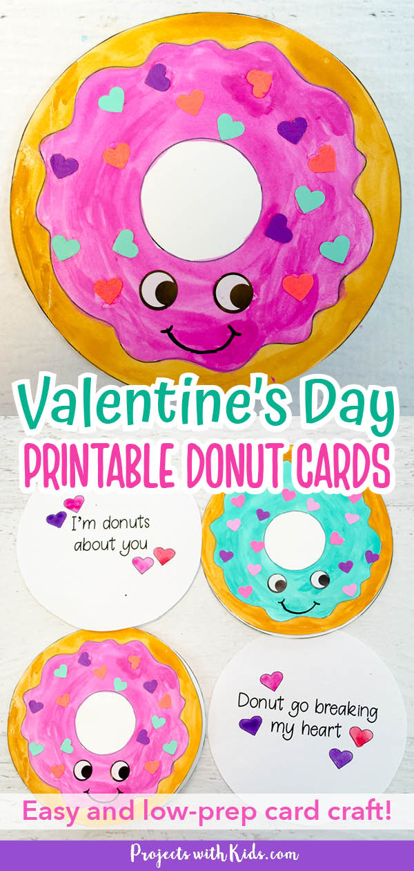 Printable donut Valentine's Day card craft for elementary school.