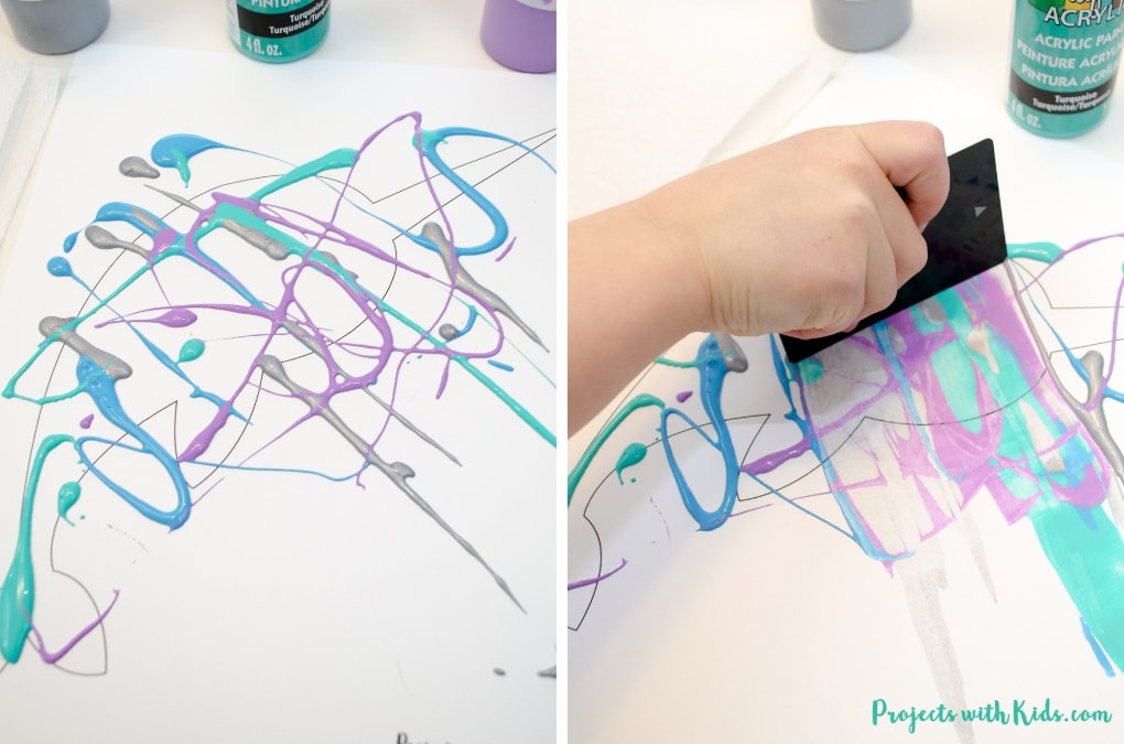 This winter scrape painting activity is a fun and super easy process art project that kids in preschool and beyond will love! Use icy winter colors to make this narwhal craft and edge them in silver glitter for an extra special touch. Free narwhal printable template included. 