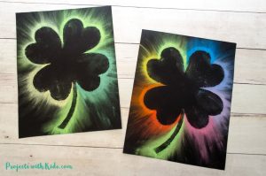 This shamrock art is beautiful and so fun for kids to make! Kids will love using this easy chalk pastel technique to create a brightly colored St. Patrick's Day craft. Free shamrock template included.