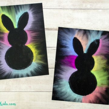 This bunny art project is adorable and so fun for kids to make! Kids will love using this easy chalk pastel technique to create this brightly colored Easter craft. Free bunny template included.