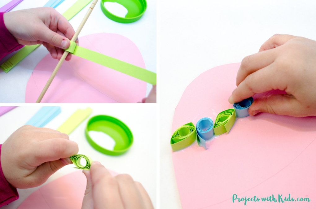 Kids can use easy paper quilling techniques to create this beautiful Easter egg paper craft! A fun easter craft activity that kids will love to create. Free egg template included. 