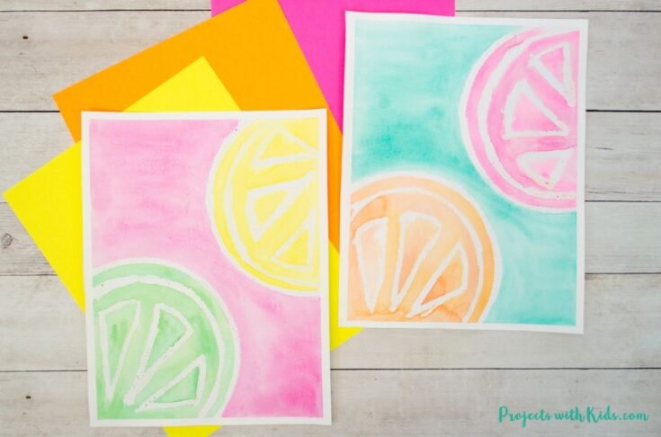 2 citrus watercolor paintings with oil pastel resist.