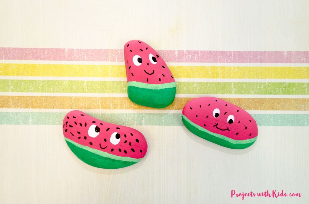 Watermelon painted rocks