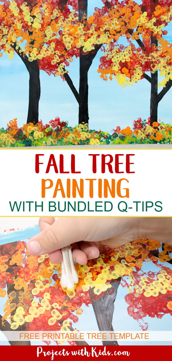 Fall tree painting with bundled q-tips