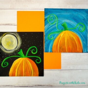 Chalk pastel pumpkin art project for kids done two ways. One Halloween option and one fall option.
