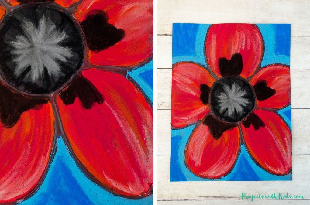 Chalk pastel poppies inspired by Georgia O'Keeffe