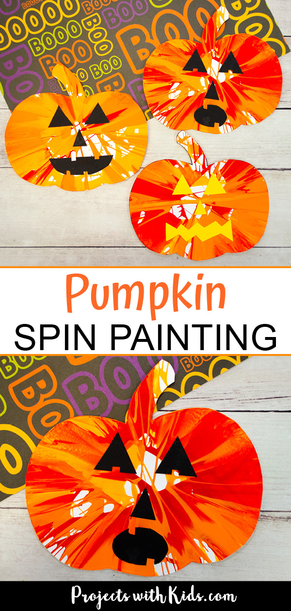 Pumpkin spin painting project with jack-o-lantern faces