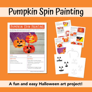Pumpkin spin paining PDF art project for kids. Halloween art activity.