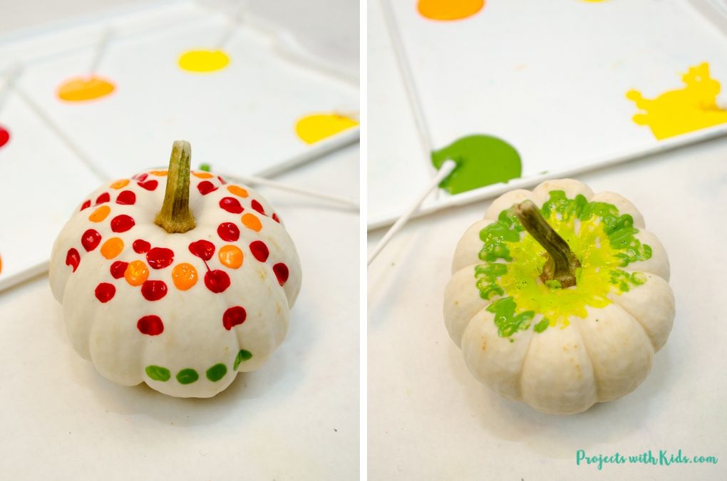 Easy Qtip Painted Pumpkins for Kids Projects with Kids