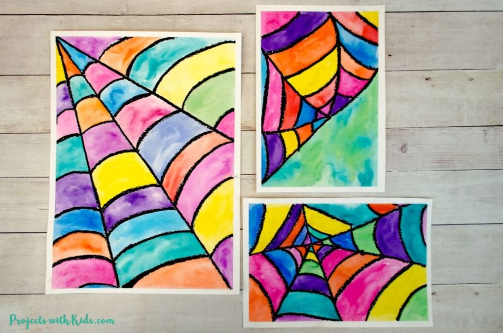 Watercolor spider web art for kids to make