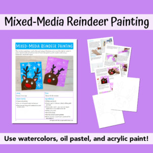 Reindeer painting art project PDF with printable. Art projects for kids.