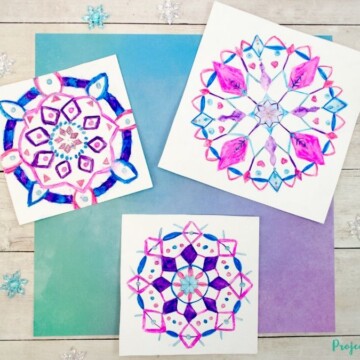 Snowflake mandala drawings using watercolor pencils