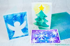 3 types of easy watercolor Christmas cards for kids to make.