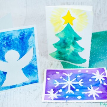 3 types of easy watercolor Christmas cards for kids to make.