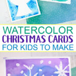 Watercolor Christmas cards for kids to make using easy watercolor techniques.