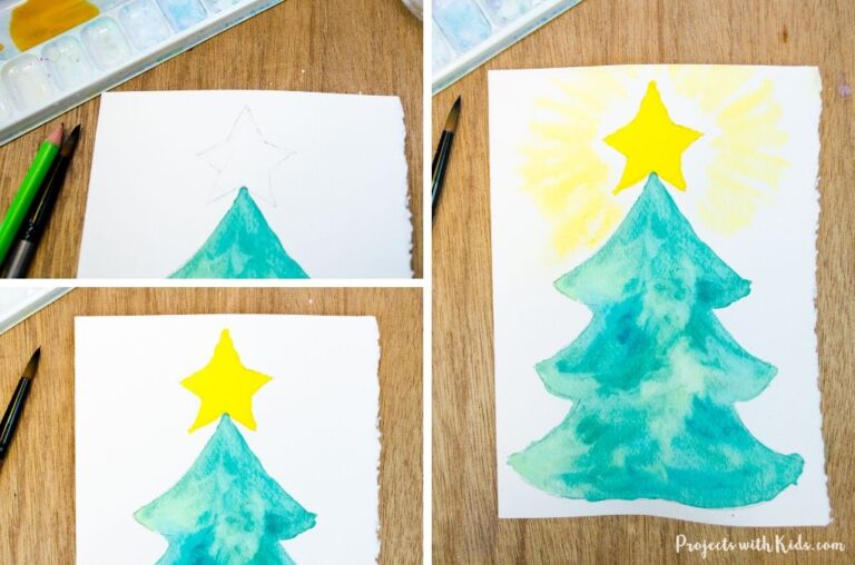 Easy Watercolor Christmas Cards for Kids to Make - Projects with Kids