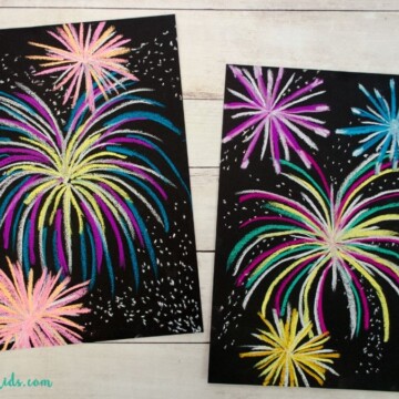 Chalk pastel fireworks art project on black paper